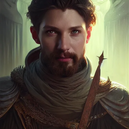 Image similar to portrait painting of a d & d male cleric, ultra realistic, concept art, intricate details, eerie, highly detailed, photorealistic, octane render, 8 k, unreal engine. art by artgerm and greg rutkowski and charlie bowater and magali villeneuve and alphonse mucha