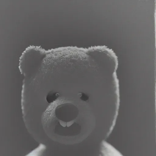 Image similar to a ( ( ( ( ( ( ( ( ( chiaroscuro lighting portrait ) ) ) ) ) ) ) ) ) ) of kanye west dressed as teddy bear mascot, black background, portrait by julia margaret cameron, shallow depth of field, 8 0 mm, f 1. 8