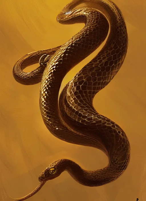 Prompt: a gold snake, highly detailed, digital painting, artstation, concept art, sharp focus, illustration, art by greg rutkowski and alphonse mucha