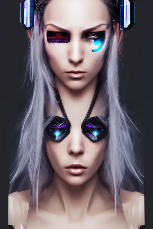 Prompt: portrait of a cyberpunk woman with biomechanichal parts by Artgerm, 25mm focal length, hyper detailled, 4K