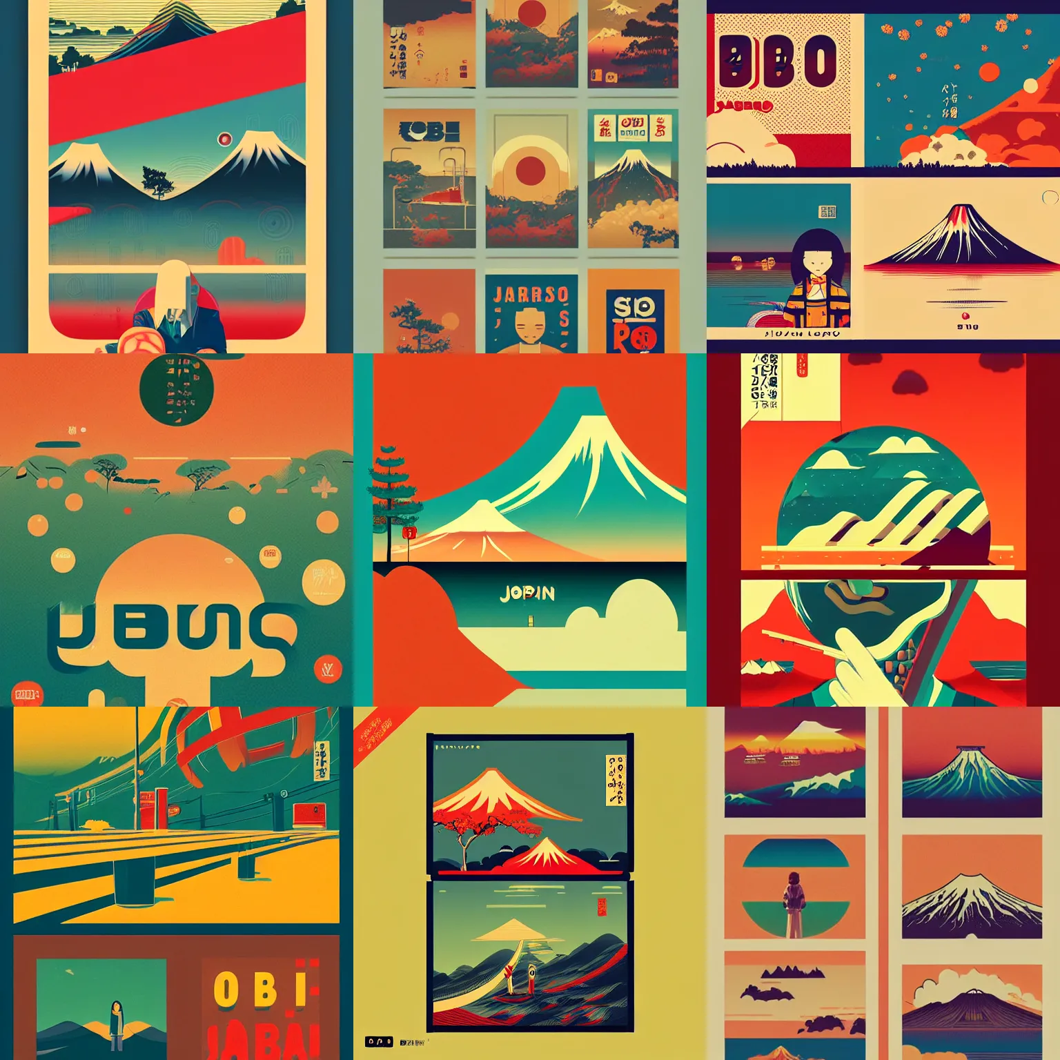 Prompt: beautiful illustration of layout of japanese pop art, obi strip, poster, album art, typography, logo, landscape, pinterest, dribble, simon stalenhag, influenced by retro and vintage, artstation, 8 k