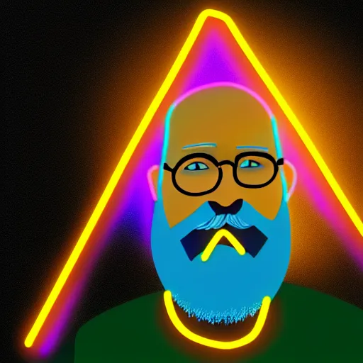 Image similar to Old mathematician with a beard holding a neon triangle in his hand , digital painting , digital art , artstation , devian art , HD , 4k