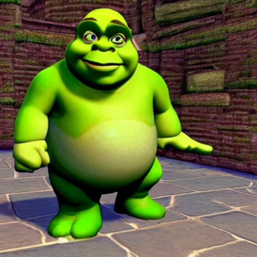 Image similar to shrek as a character in super mario 6 4