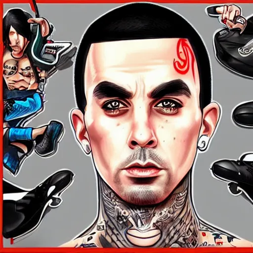 Prompt: Travis barker in the style of gta san andreas in the style of artgerm, rossdraws