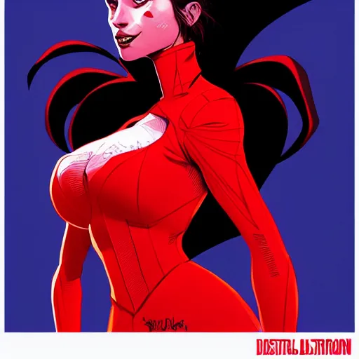 Image similar to Ana de Armas portrait anthropomorphic dragon wearing red clothes, perfect master piece, award winning, full body in the graphic style of Patrick Gleason, detailed art, trending on Artstation, sharp focus, comic art