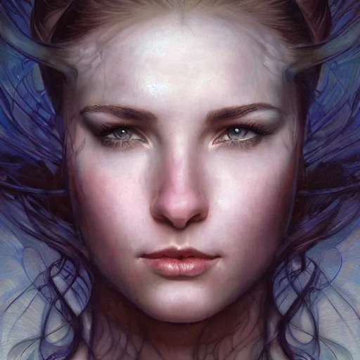 Image similar to Masterpiece head and shoulders Portrait of Tifa Lockheart drawn by Donato Giancola and Tom Bagshaw, face by Artgerm, overall design by Alphonse Mucha, background by James Jean and Gustav Klimt, light by Julie Bell, 4k, porcelain skin, komorebi, french nouveau, trending on artstation, octane render, hyperrealistic