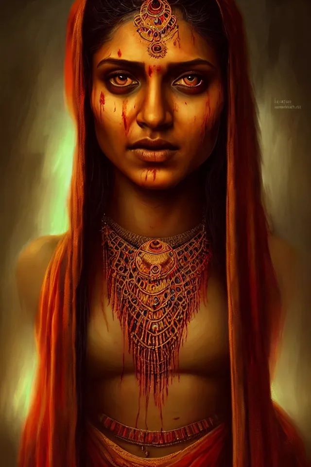 Image similar to epic professional digital art of beautiful indian 🧟♀👰♀, ambient lighting, painted, impressive, leesha hannigan, wayne haag, reyna rochin, perfect face, symmetrical, best on artstation, cgsociety, wlop, pixiv, stunning, gorgeous, much wow, cinematic, masterpiece