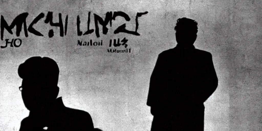 Image similar to kim jong - il silhouette, 1 9 6 0 s pyongyang, film noir in the style of ghost in the shell by mamoru oshii