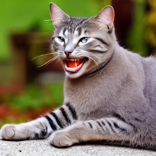 Prompt: a cat with a snarky human-like smile