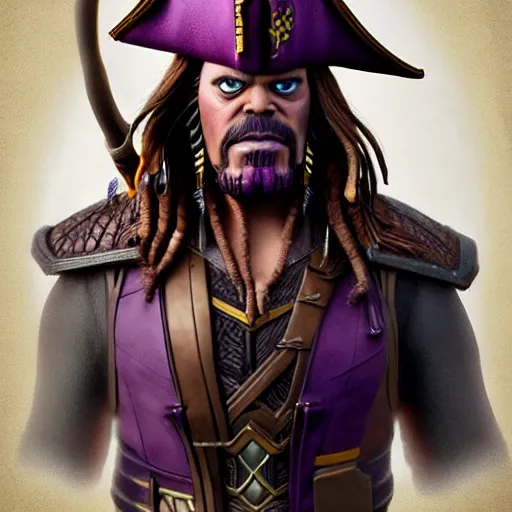 Image similar to thanos as jack sparrow, highly detailed, trending on artstation