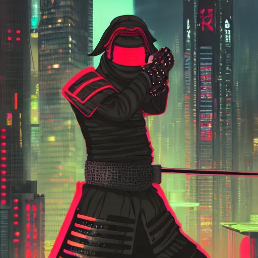 Image similar to Cyberpunk ninja samurai neon Tokyo city, trending on artstation 720x1600