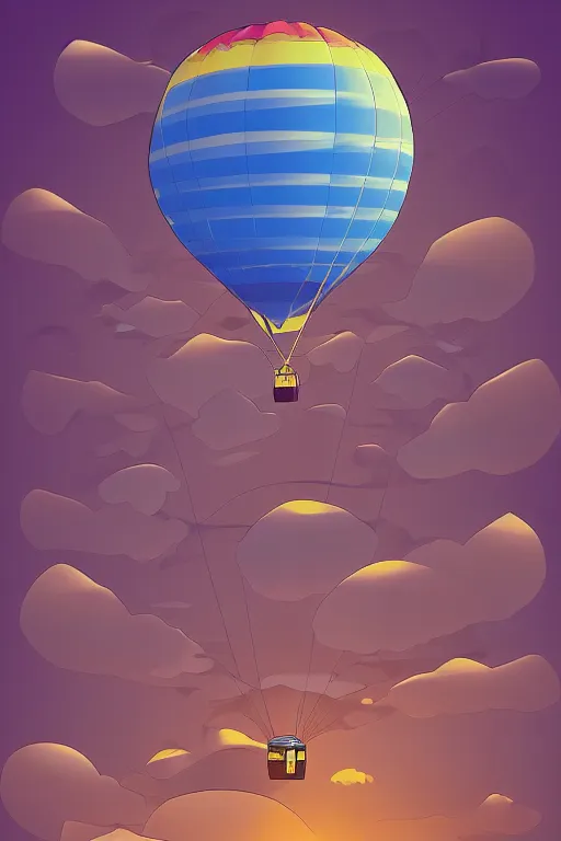 Image similar to sunrise mountain water hot air balloon illustration vector digital art by amiyakinyu trending on artstation