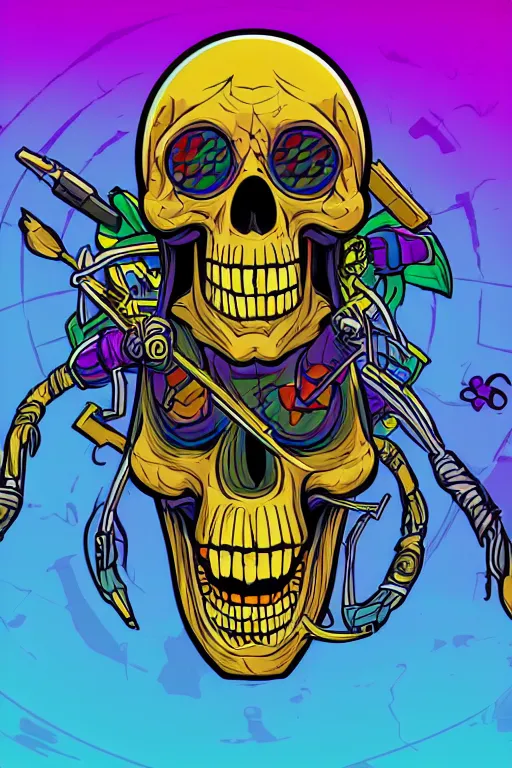 Image similar to A portrait of a skeletor that is a gangster, sticker, colorful, illustration, highly detailed, smooth and clean vector curves, no jagged lines, vector art, smooth