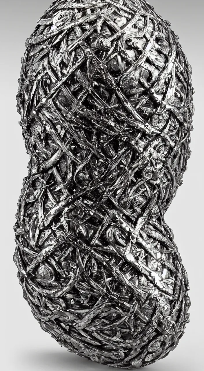 Image similar to daenerys dragon egg inspired, jewel encrusted Fabergé egg and Hans ruedy giger, hyperrealism, detailed, luxury, high definition, ultradetailed,