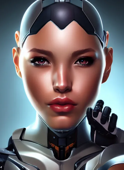 Image similar to portrait of a cyborg woman by Artgerm, (((((face turns left))))) ((((face turns right)))), eyes closed , biomechanical, hyper detailled, trending on artstation