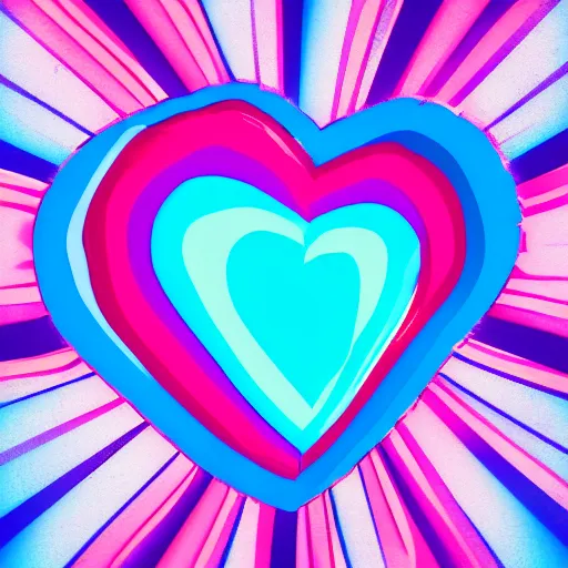 Image similar to a heart made of blue pink and purple stripes in a pop art style, digital art, trending on art station, brush strokes, medium tones