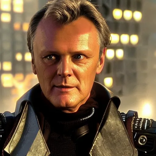 Image similar to Anthony Head as Cyberpunk Uther