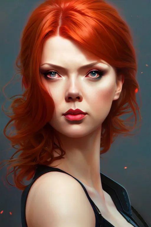 Prompt: Natasha Romanoff, fantasy, portrait, sharp focus, intricate, elegant, digital painting, artstation, matte, highly detailed, concept art, illustration, ambient lighting, art by ilya kuvshinov, artgerm, Alphonse mucha, and Greg Rutkowski