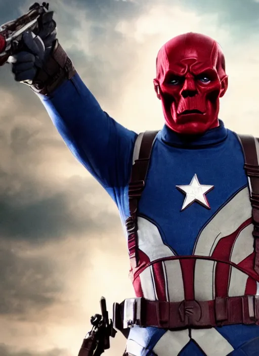 Image similar to movie still of tom selleck as red skull in the first avenger, 4 k