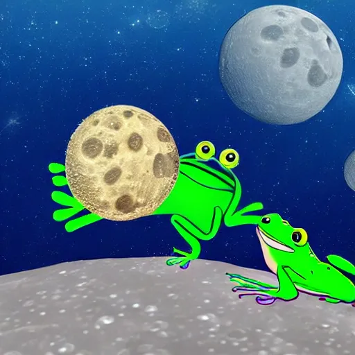 Image similar to a flounder and a frog in love on the moon realistic photo