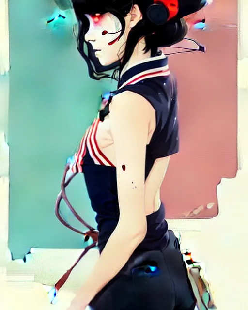 Image similar to a ultradetailed beautiful panting of a stylish woman wearing a sailor uniform, she has black hair, by conrad roset, greg rutkowski and makoto shinkai, trending on artstation