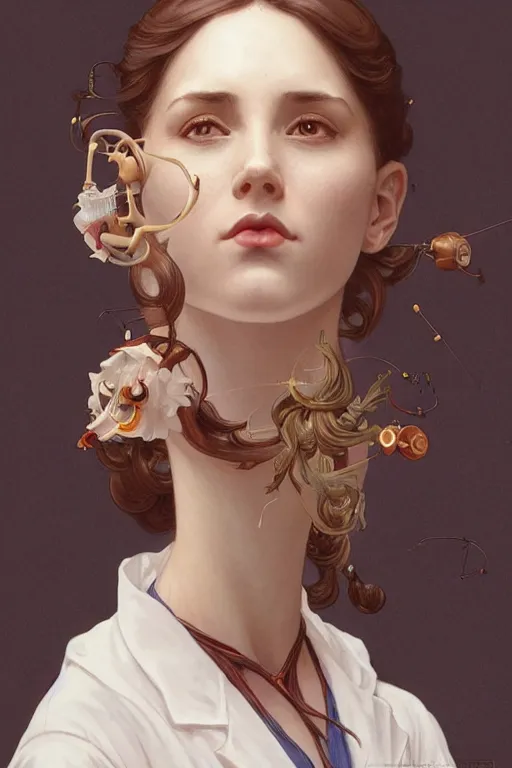 Image similar to a scientist girl doing mad science, intricate, elegant, highly detailed, digital painting, artstation, concept art, smooth, sharp focus, illustration, art by artgerm and greg rutkowski and alphonse mucha and william - adolphe bouguereau