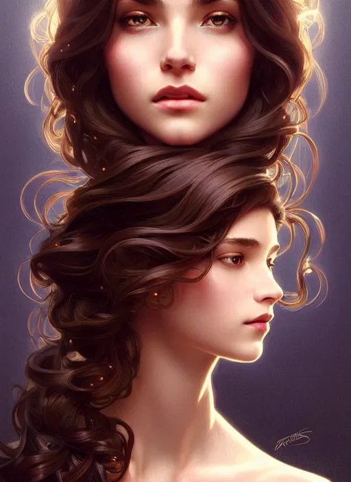 Image similar to portrait of young woman perfection, beautiful hair, symmetrical! intricate, elegant, highly detailed, in love with a handsome man!! digital painting, artstation, concept art, smooth, sharp focus, illustration, art by artgerm and greg rutkowski and alphonse mucha