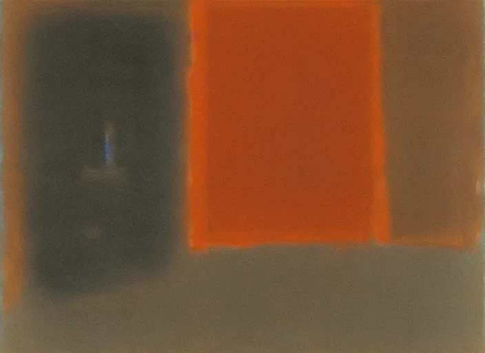 Prompt: a dusty basement room containing a number of newly discovered trove of works by rothko in a surprisingly bright and representative style as yet unknown to critics and the public, evidence photography
