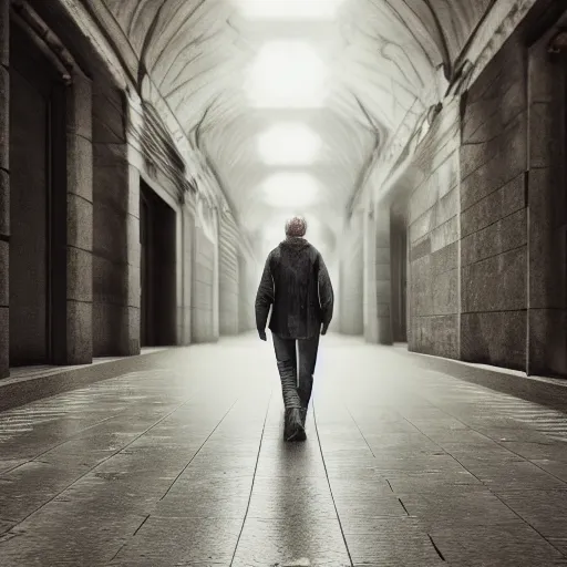 Prompt: a man wearing a travel outfit walks down a white corridor by olivia malone, long hair, amazingly detailed, fantastic detailed eyes, pretty face, aged 2 5, swedish, photo realistic, photograph, 3 5 mm, octane render, trending on artstation