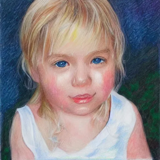 Image similar to 4 year old blonde girl with iphone colored pencil on white background by eloise wilkin