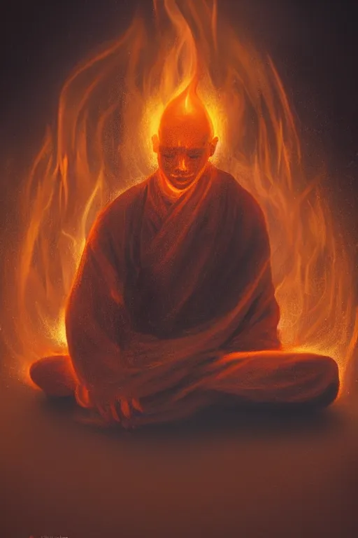 Prompt: A single monk meditating in flames by Afshar Petros, Trending on artstation.