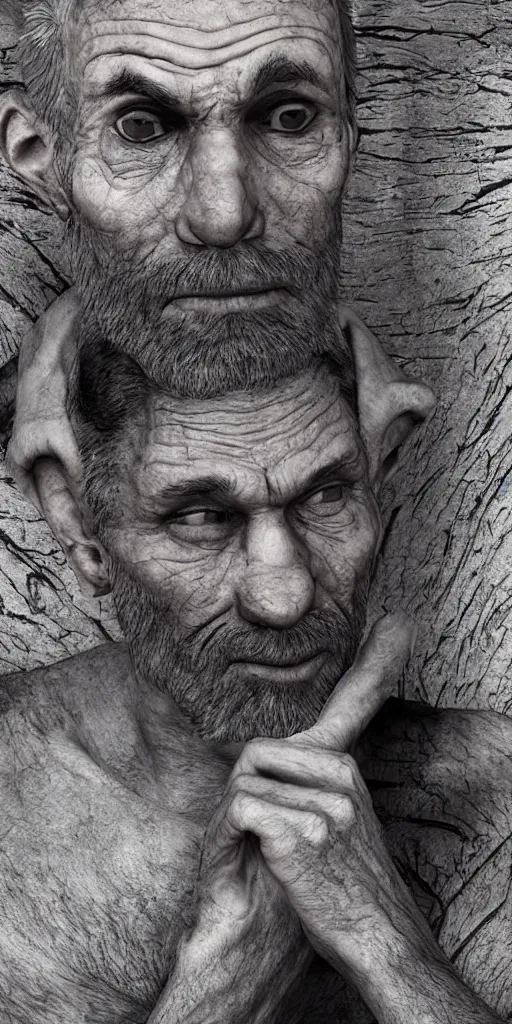 Image similar to a man slowly withering away but genuinely excited about it, ultra detail.