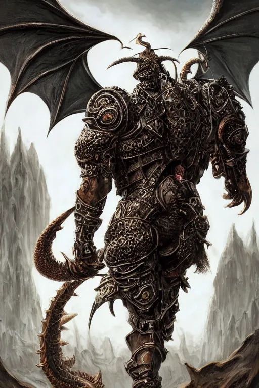 Image similar to ultra realist and ultra intricate detailed soft painting of a miniature muscled minotaur wearing gothic ornamented armor pieces and claymore and fighting in the jaw of a gigantic wyrm dragon, symmetry features, huge teeths, sensual gloomy style, soft painting, volumetric clouds, cyberpunk background, artstation, Boris Vallejo artstyle, unreal render, depth of field