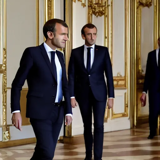 Image similar to Emmanuel Macron lost in the backrooms