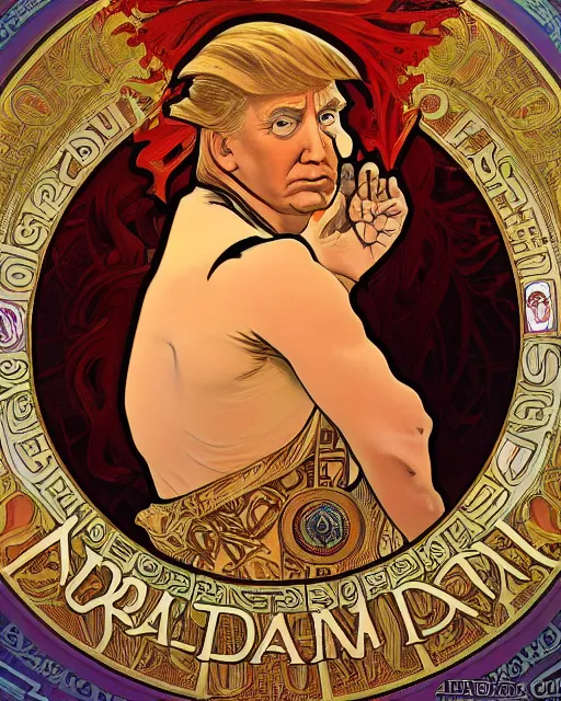 Image similar to highly detailed portrait of donald trump by Alphonse Mucha 4k resolution