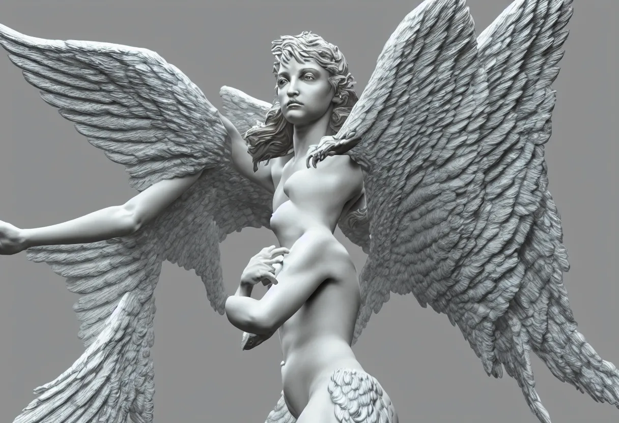 Image similar to a statue of an angel with many wings full of eyes, white and gold, zbrush, hdr