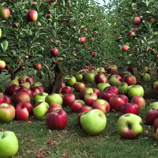 Image similar to a group of apples eating people that grow on trees