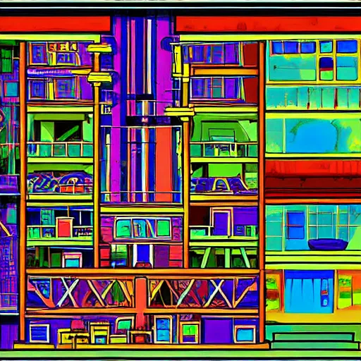 Prompt: cross-section of a complex zorkmid factory, detailed and colorful digital art in the wimmelbilder style