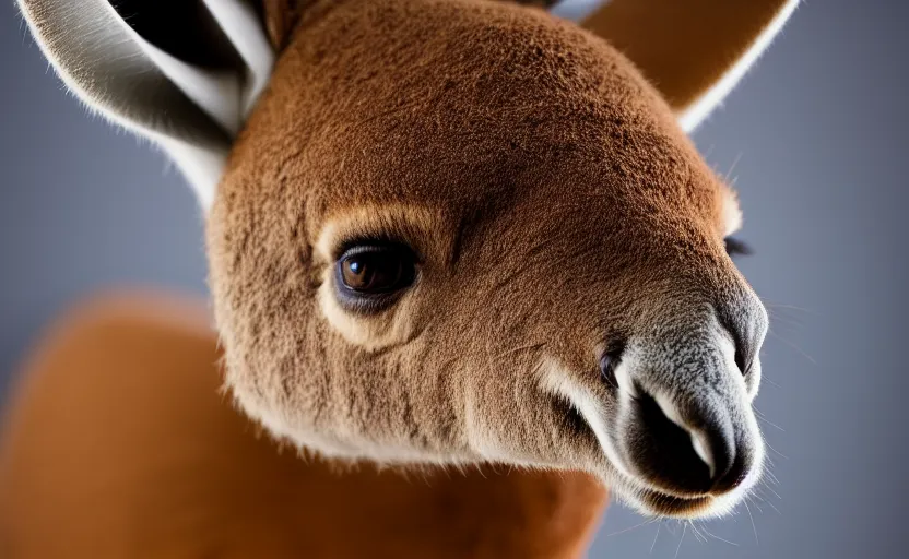 Image similar to portrait of a kangaroo, studio photography, cinematic lighting, 8 k