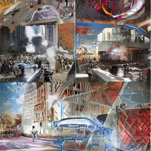 Image similar to sci-fi wall structure logotype and car on the coronation of napoleon painting and digital billboard in the middle, unreal engine 5, keyshot, octane, artstation trending, ultra high detail, ultra realistic, cinematic, 8k, 16k, in style of zaha hadid, in plastic, dark, tilt shift,