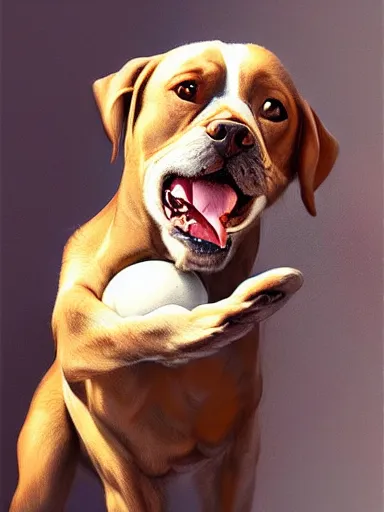 Image similar to a dog trying to bite a ball too big for his mouth. intricate, elegant, highly detailed, digital painting, artstation, concept art, sharp focus, illustration, by justin gerard and artgerm, 8 k