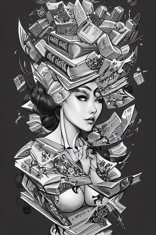 Image similar to digital art logo, books, by James Jean and by artgerm and by Lucha , ultra-detailed,