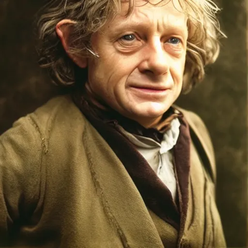 Prompt: Candid portrait photograph of Bilbo Baggins taken by Annie Leibovitz