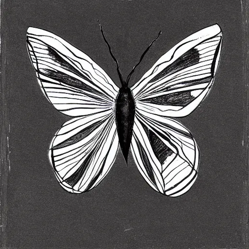 Image similar to moth, black and white, botanical illustration, black ink on white paper, bold lines