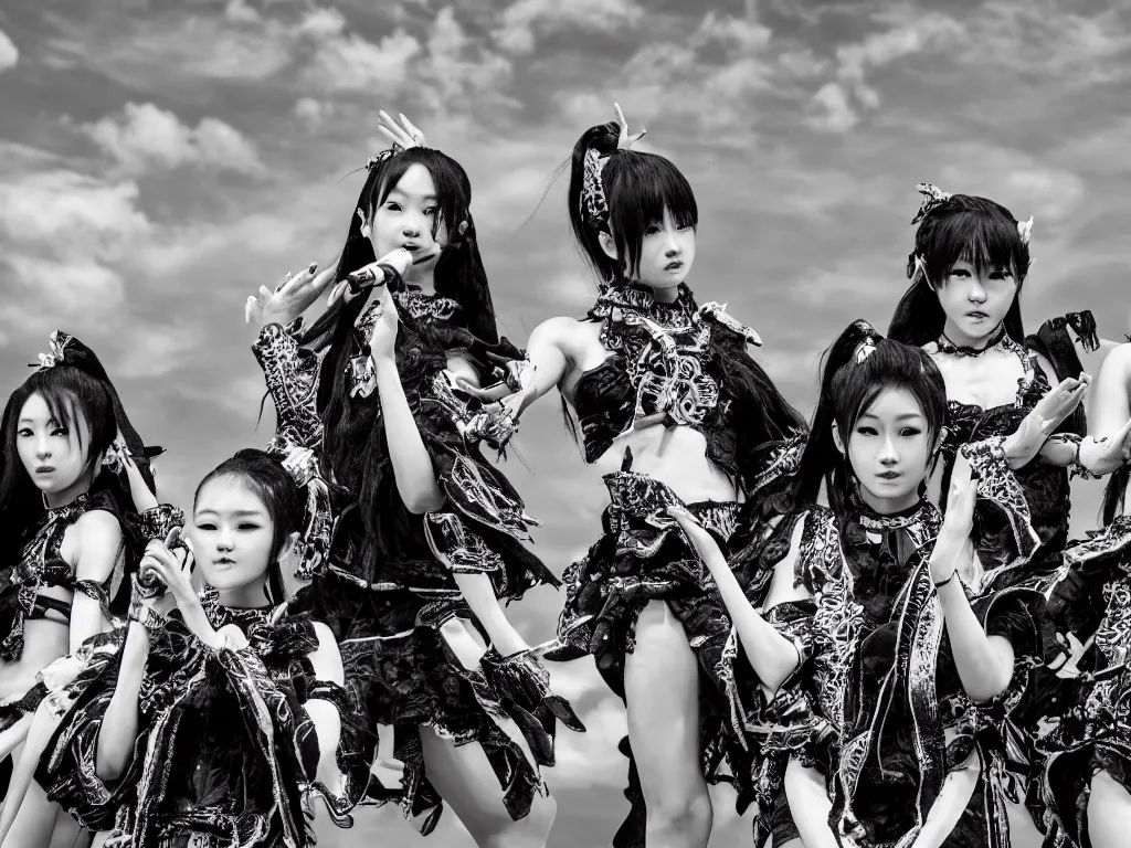 Prompt: babymetal 3 beautiful members performing on a tropical beach beautiful scenery, highly detail face, dynamic pose, High Definition detail, 8K, photography