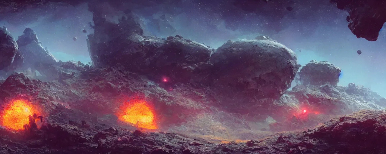 Image similar to ” small hostile barren and dead asteroid, [ cinematic, detailed, epic, widescreen, opening, establishing, mattepainting, photorealistic, realistic textures, octane render, art by paul lehr ] ”