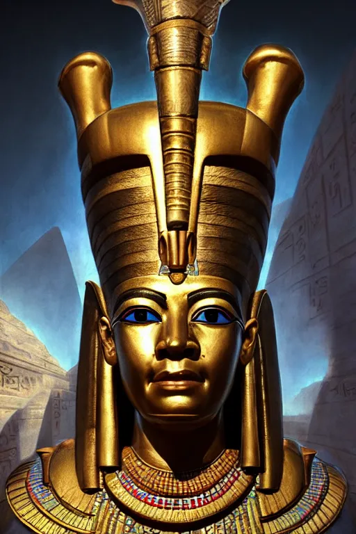 Image similar to egypt god osiris, god of the underworld, highly detailed, d & d, fantasy, highly detailed, digital painting, trending on artstation, concept art, sharp focus, illustration, global illumination, ray tracing, realistic shaded, art by artgerm and greg rutkowski and fuji choko and viktoria gavrilenko and hoang lap, sunny