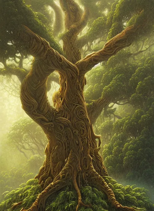 Image similar to ayahuma tree looking like an ent, art by christophe vacher