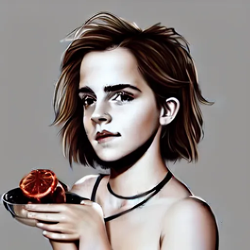 Prompt: portrait of emma watson eating a bowl of worms, trending on artstation