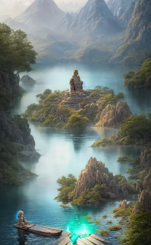 Image similar to lake godness, highly detailed, d & d, water everwhere fantasy, highly detailed, digital painting, trending on artstation, concept art, sharp focus, global illumination, ray tracing, illustration, art by artgerm and greg rutkowski and fuji choko and viktoria gavrilenko and hoang lap